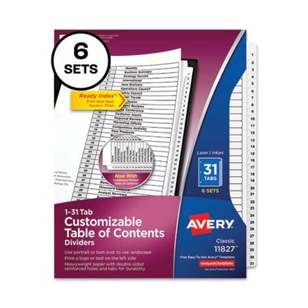 Avery TAB, NUMERIC, WH, 6/ST, WHT 11827